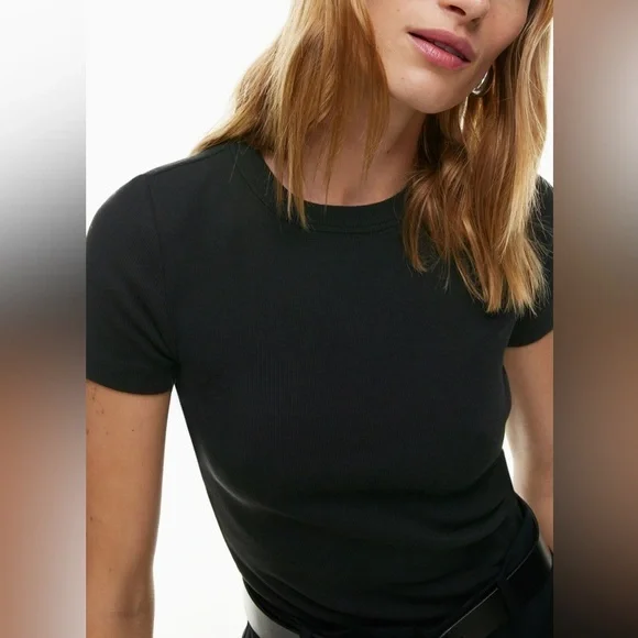 Aritzia Wilfred Free Asset Crewneck Cotton Basic Black Short Sleeve Tee T Shirt - Picture 2 of 6